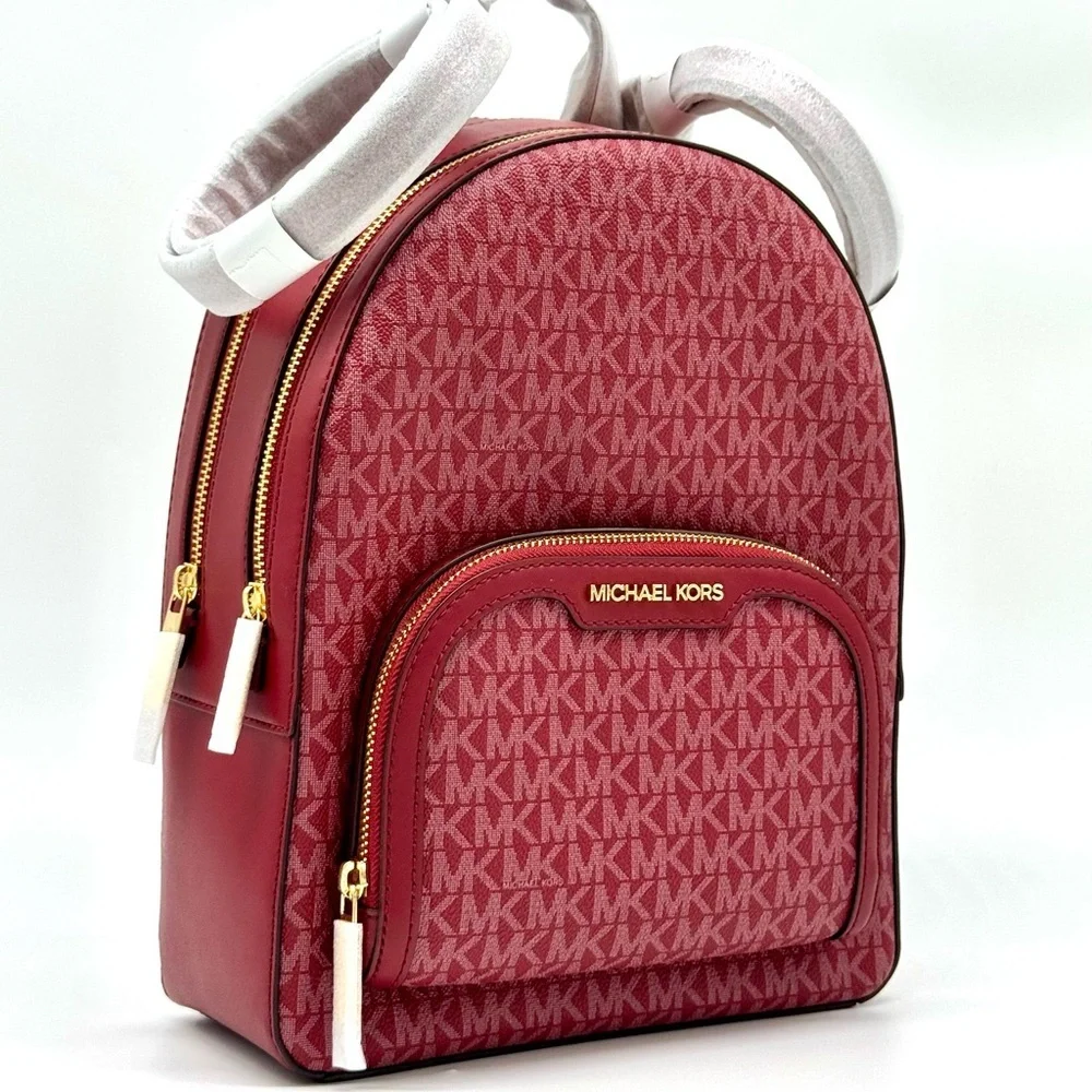 Michael Kors Jaycee Medium Signature Logo Backpack Cherry